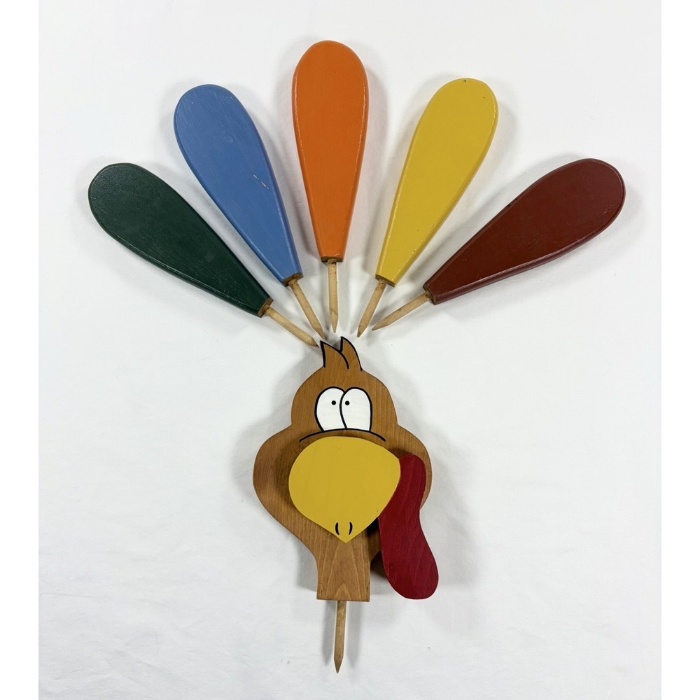 Vintage Thanksgiving Wooden Turkey Pumpkin Decorating Kit Craft Pokes Fall Decor